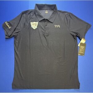 TYR Polo Mens L YFD Swimming NYC Short Sleeve Wicking Navy